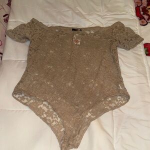 Ambiance Tan Lace Bodysuit
